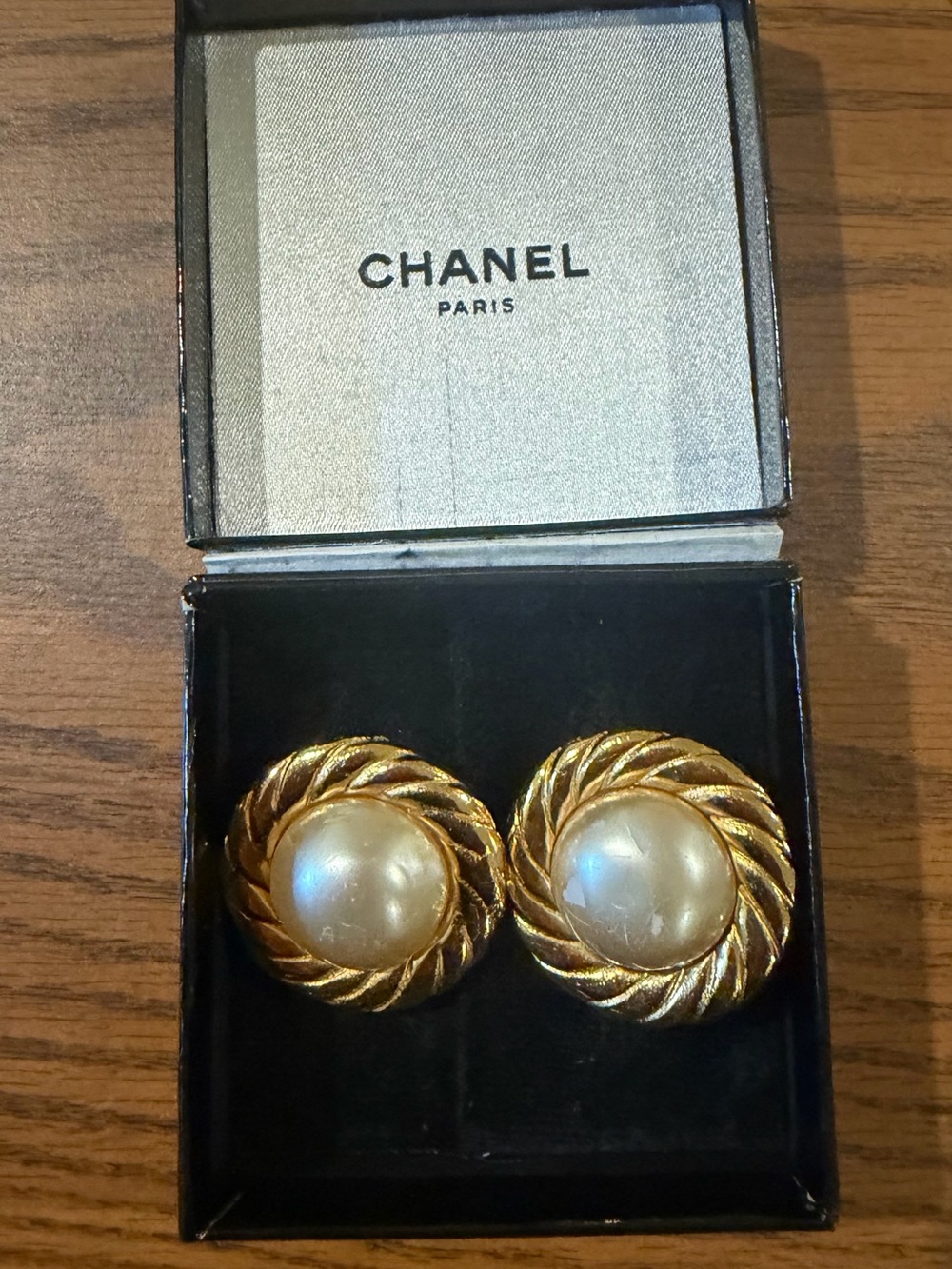 CHANEL Gold and Pearl Rope-Frame Clip-On Earrings